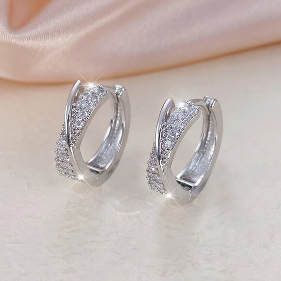 925 Sterling Silver Womens Small 1ct Diamond Hoop Earrings Ladies NEW Jewelry